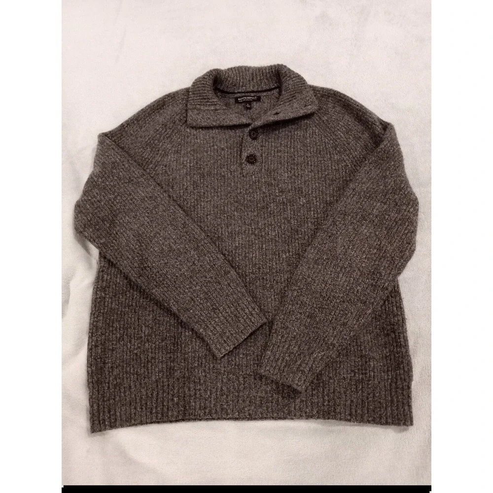 Mens Banana‎ Republic Italian Yarn 4 Button Pullover Sweater Gray Large